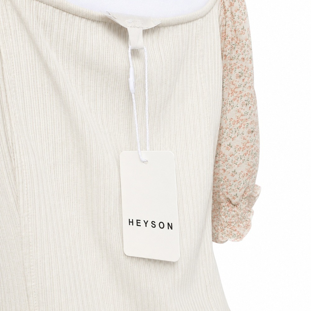 Heyson Floral Puff Sleeve Ribbed Bodysuit Cream Pink 1XL New NWT Cottagecore - Picture 5 of 12